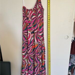 Vibrant One Shoulder Dress in Pink and Green